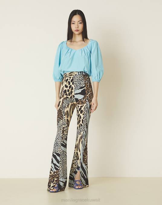 Manila Grace ملابس نحيف الغبار الأزرق بنطلون واسع من Animalier Z2TJ431