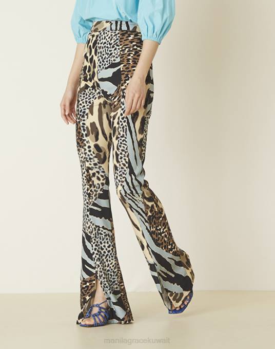 Manila Grace ملابس نحيف الغبار الأزرق بنطلون واسع من Animalier Z2TJ431