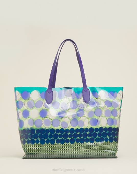 Manila Grace شنطة نحيف البنفسجي حقيبة تسوق للشاطئ من مادة PVC بطباعة نقاط البولكا Z2TJ498