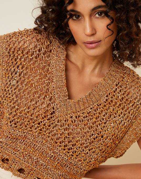 Manila Grace ملابس نحيف كاكي الأخضر سترة كروشيه بياقة على شكل حرف V Z2TJ139