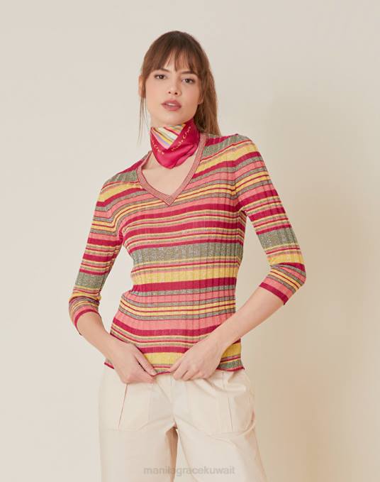 Manila Grace ملابس نحيف الأخضر العسكري سترة برقبة على شكل حرف V مصنوعة من مزيج الفيسكوز مع اللوريكس Z2TJ150