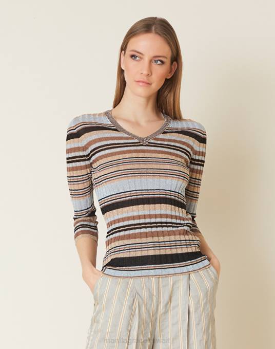 Manila Grace ملابس نحيف الغبار الأزرق سترة برقبة على شكل حرف V مصنوعة من مزيج الفيسكوز مع اللوريكس Z2TJ152