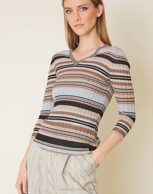 Manila Grace ملابس نحيف الغبار الأزرق سترة برقبة على شكل حرف V مصنوعة من مزيج الفيسكوز مع اللوريكس Z2TJ152