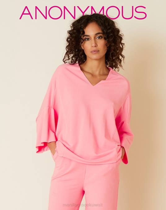 Manila Grace ملابس نحيف لون القرنفل سويت شيرت برقبة على شكل حرف V مصنوع من القطن المطاطي Z2TJ201