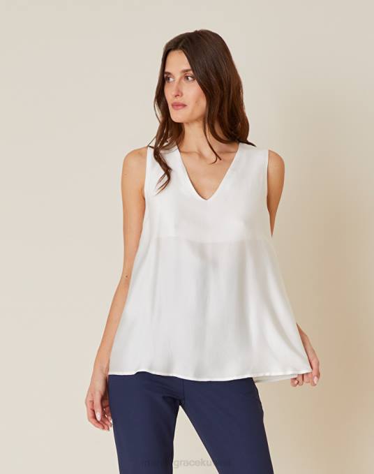 Manila Grace ملابس نحيف قبالة الأبيض بلوزة بدون أكمام ورقبة على شكل حرف V من الفيسكوز Z2TJ256