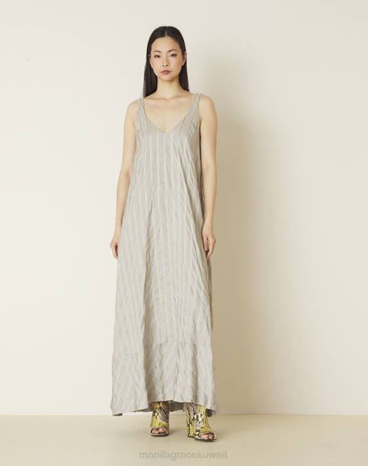 Manila Grace ملابس نحيف الغبار الأزرق فستان طويل مع الرقبة على شكل حرف V Z2TJ29