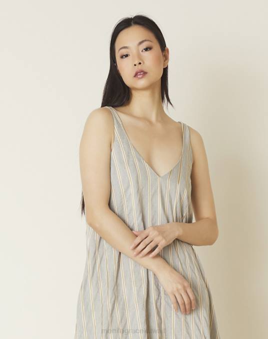 Manila Grace ملابس نحيف الغبار الأزرق فستان طويل مع الرقبة على شكل حرف V Z2TJ29