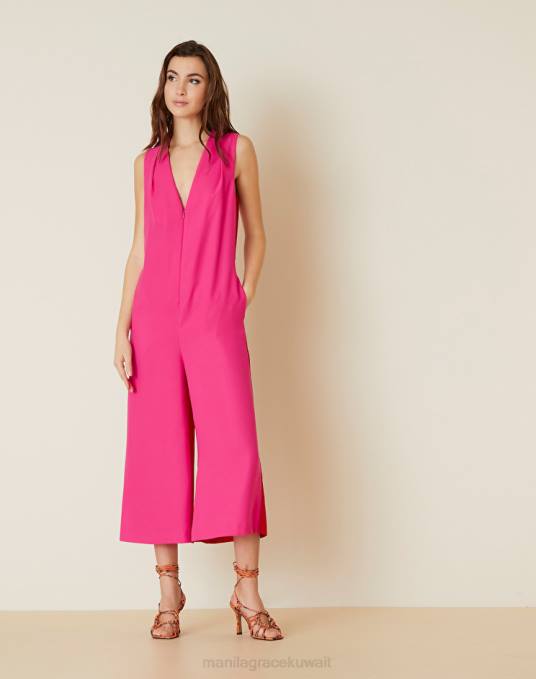 Manila Grace ملابس نحيف فوشيا / أحمر بذلة على شكل حرف V Z2TJ55