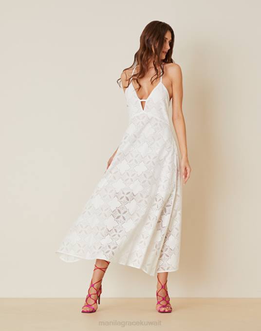 Manila Grace ملابس نحيف حليب ابيض فستان دانتيل طويل Z2TJ100
