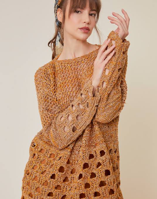 Manila Grace ملابس نحيف كاكي الأخضر سترة كروشيه مع رقبة قارب Z2TJ109