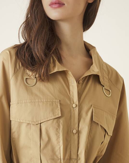 Manila Grace ملابس نحيف كاكي الأخضر فستان قطن كيميائي قصير Z2TJ10