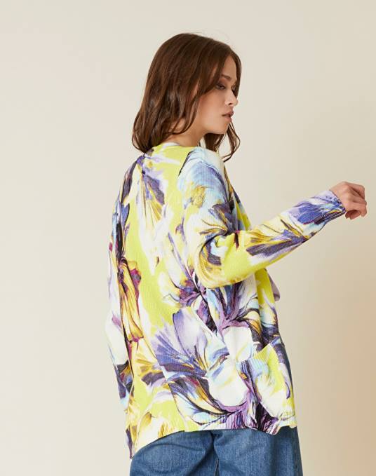 Manila Grace ملابس نحيف الخزامى كارديغان من القطن بطبعة زهور ماكسي Z2TJ111