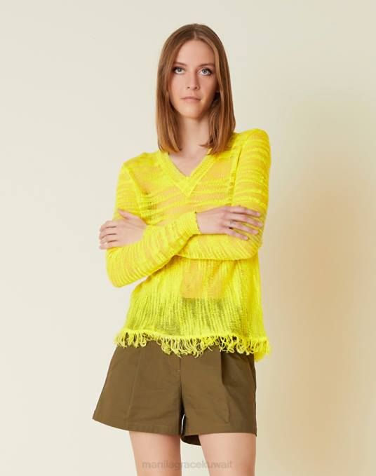 Manila Grace ملابس نحيف أصفر سترة من مزيج الكتان مع تآكل Z2TJ113 Manila Grace ملابس نحيف أصفر سترة من مزيج الكتان مع تآكل Z2TJ113