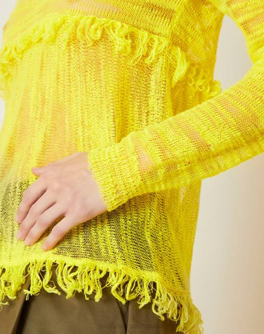 Manila Grace ملابس نحيف أصفر سترة من مزيج الكتان مع تآكل Z2TJ113