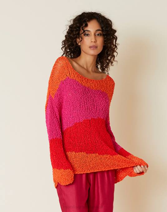 Manila Grace ملابس نحيف البرتقالي سترة يشبه الصندوق مع شرائط ملونة Z2TJ115