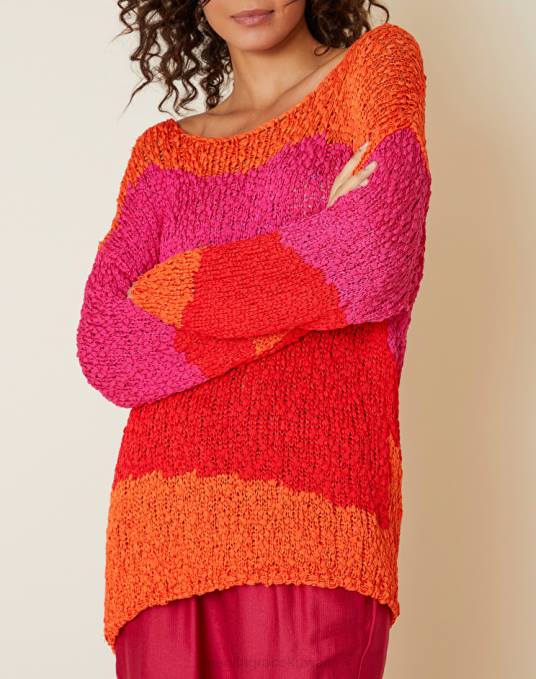 Manila Grace ملابس نحيف البرتقالي سترة يشبه الصندوق مع شرائط ملونة Z2TJ115