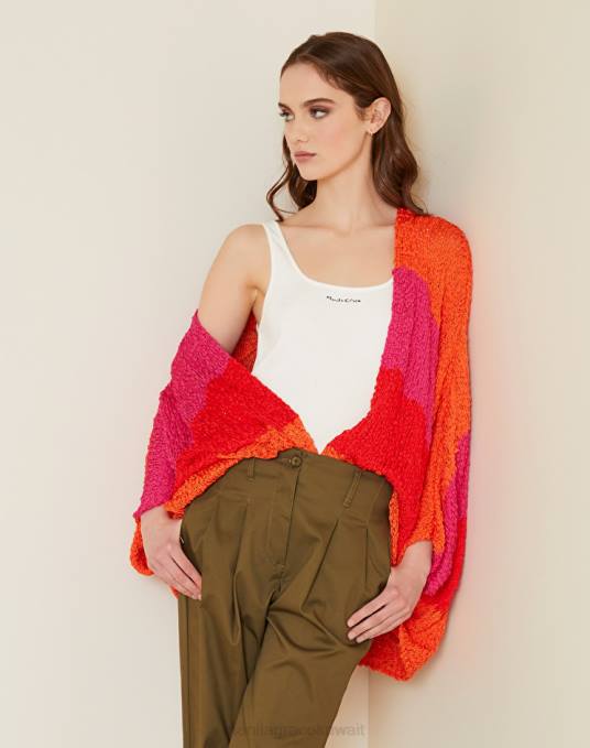 Manila Grace ملابس نحيف البرتقالي سترة مع شرائط ملونة Z2TJ116