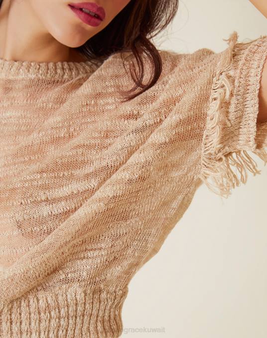 Manila Grace ملابس نحيف البيج الرملي سترة قصيرة في مزيج الكتان سلوب Z2TJ118