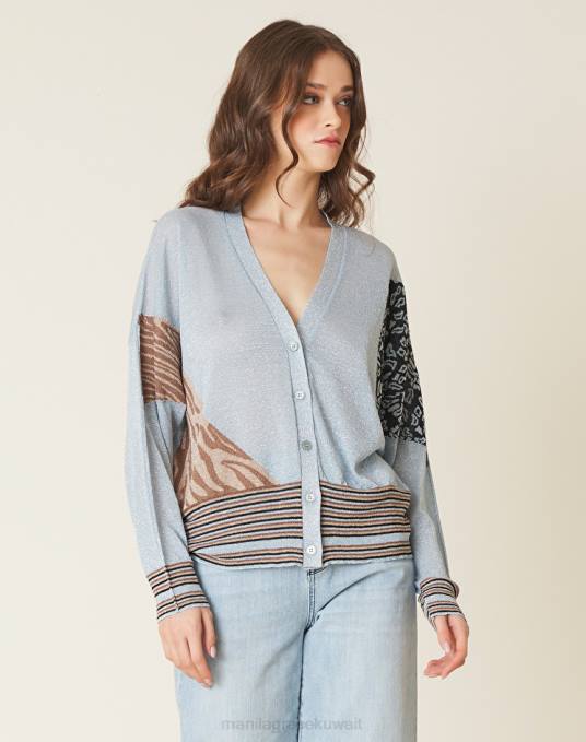 Manila Grace ملابس نحيف الغبار الأزرق سترة جاكار من مزيج اللوركس والفيسكوز Z2TJ122