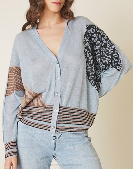 Manila Grace ملابس نحيف الغبار الأزرق سترة جاكار من مزيج اللوركس والفيسكوز Z2TJ122