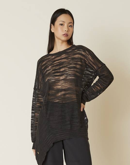 Manila Grace ملابس نحيف أسود سترة غير متماثلة في مزيج الكتان سلوب Z2TJ126