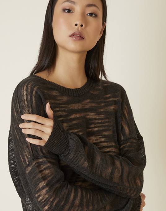 Manila Grace ملابس نحيف أسود سترة غير متماثلة في مزيج الكتان سلوب Z2TJ126