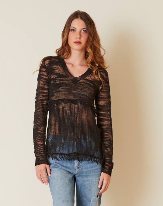 Manila Grace ملابس نحيف أسود سترة من مزيج الكتان مع تآكل Z2TJ128