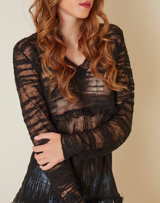 Manila Grace ملابس نحيف أسود سترة من مزيج الكتان مع تآكل Z2TJ128