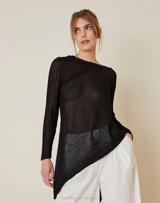 Manila Grace ملابس نحيف أسود سترة غير متماثلة من مزيج الفيسكوز المضلع Z2TJ129