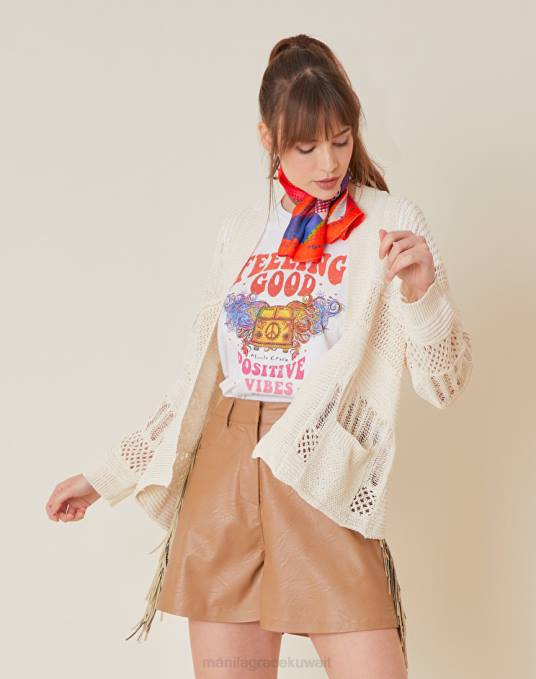 Manila Grace ملابس نحيف البيج الرملي سترة من مزيج القطن متماسكة مفتوحة Z2TJ131