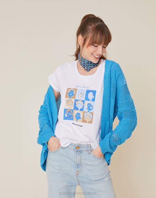 Manila Grace ملابس نحيف أزرق فاتح سترة من مزيج القطن متماسكة مفتوحة Z2TJ132