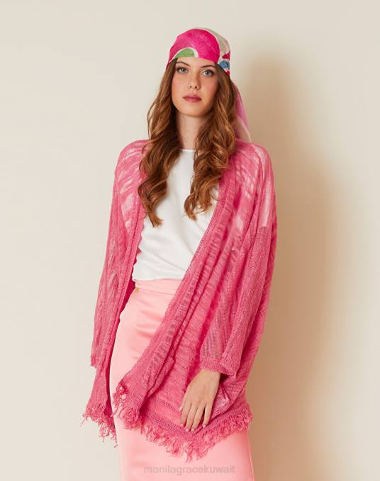 Manila Grace ملابس نحيف لون القرنفل سترة من مزيج الكتان Z2TJ136