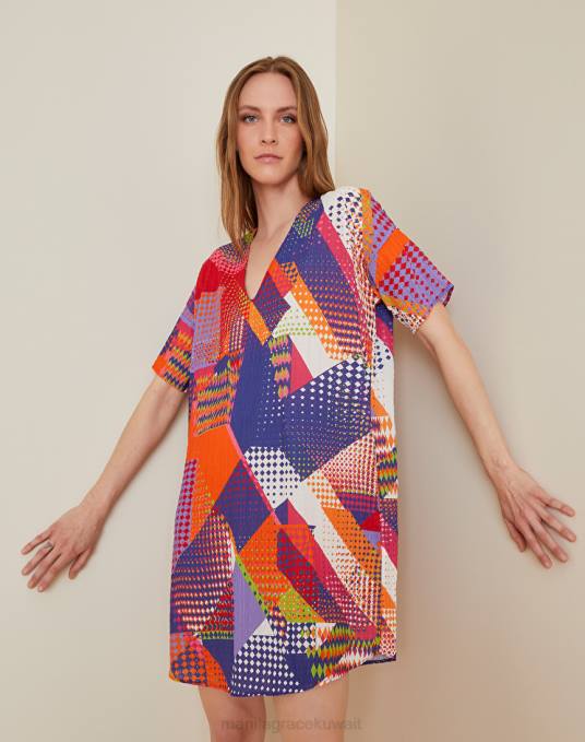 Manila Grace ملابس نحيف البنفسجي فستان قصير مع طباعة خليط Z2TJ13