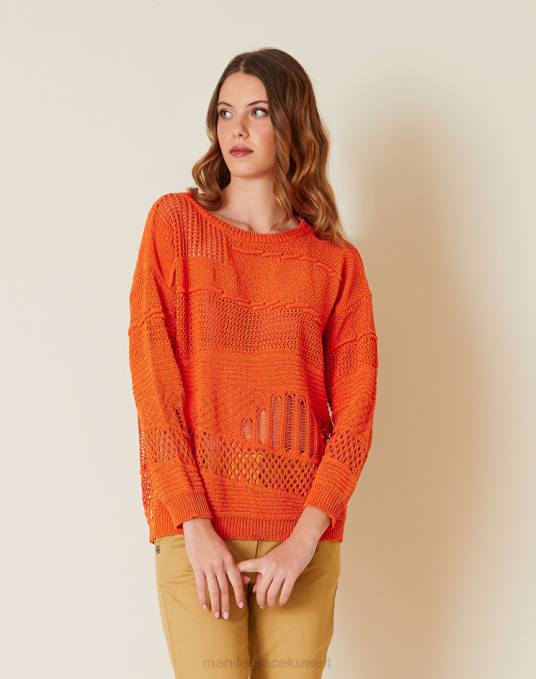 Manila Grace ملابس نحيف البرتقالي سترة كبيرة الحجم مصنوعة من مزيج القطن المتماسك المفتوح Z2TJ140