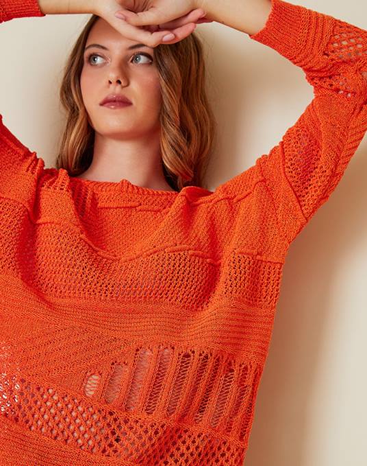 Manila Grace ملابس نحيف البرتقالي سترة كبيرة الحجم مصنوعة من مزيج القطن المتماسك المفتوح Z2TJ140