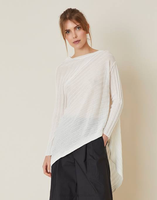 Manila Grace ملابس نحيف قبالة الأبيض سترة غير متماثلة من مزيج الفيسكوز المضلع Z2TJ142