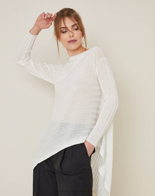 Manila Grace ملابس نحيف قبالة الأبيض سترة غير متماثلة من مزيج الفيسكوز المضلع Z2TJ142