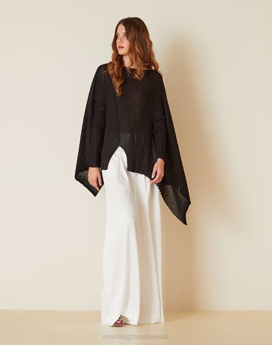 Manila Grace ملابس نحيف أسود سترة كبيرة الحجم مصنوعة من مزيج الفيسكوز المضلع Z2TJ143