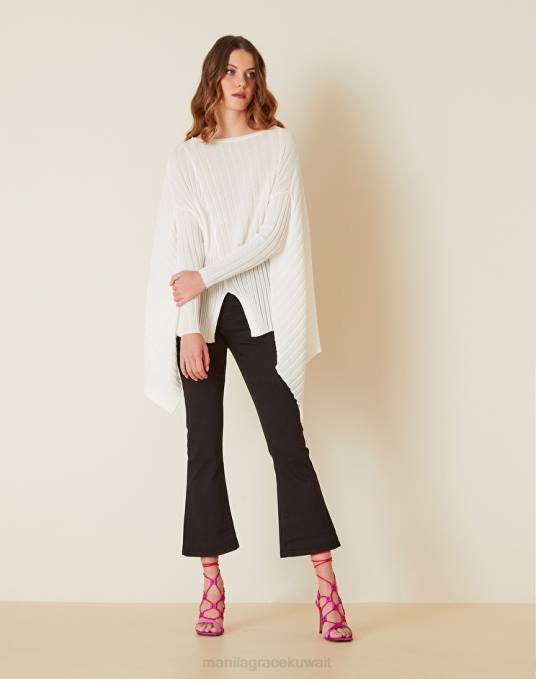 Manila Grace ملابس نحيف قبالة الأبيض سترة كبيرة الحجم مصنوعة من مزيج الفيسكوز المضلع Z2TJ144