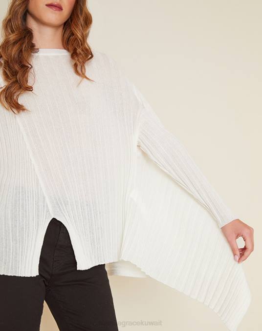 Manila Grace ملابس نحيف قبالة الأبيض سترة كبيرة الحجم مصنوعة من مزيج الفيسكوز المضلع Z2TJ144