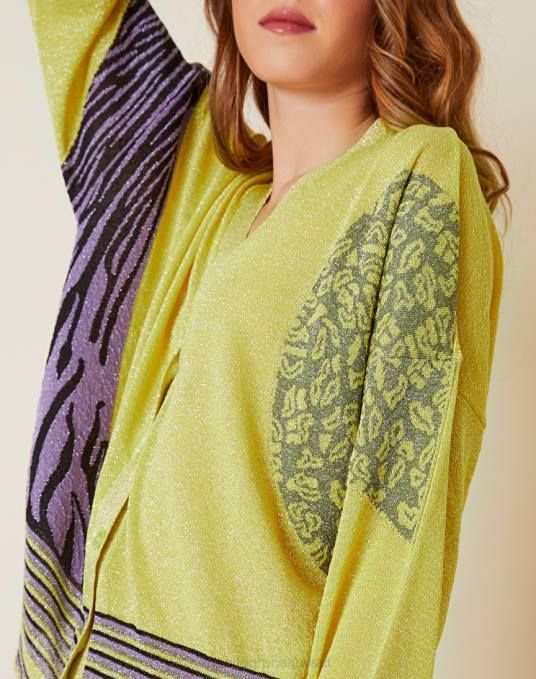 Manila Grace ملابس نحيف الأخضر الحمضي سترة جاكار من مزيج اللوركس والفيسكوز Z2TJ147