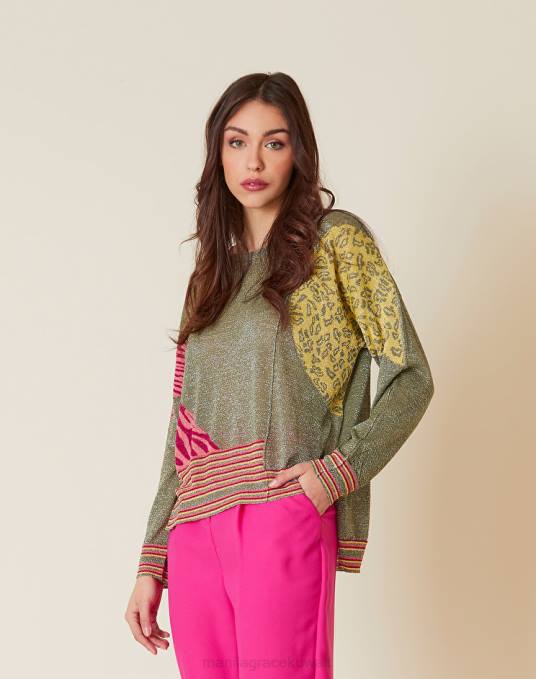 Manila Grace ملابس نحيف الأخضر العسكري سترة بحاشية غمسية من مزيج الفيسكوز واللوركس Z2TJ148