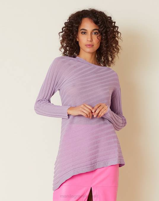 Manila Grace ملابس نحيف الخزامى سترة غير متماثلة من مزيج الفيسكوز المضلع Z2TJ149