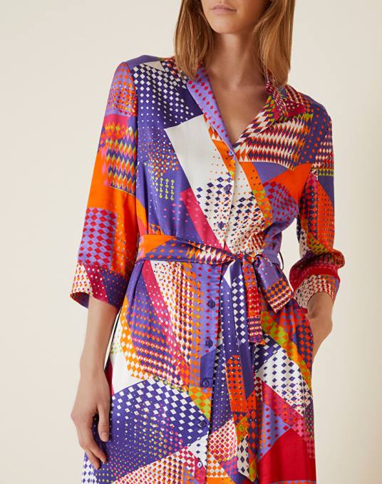 Manila Grace ملابس نحيف البنفسجي فستان قميص طويل مع طباعة خليط Z2TJ14