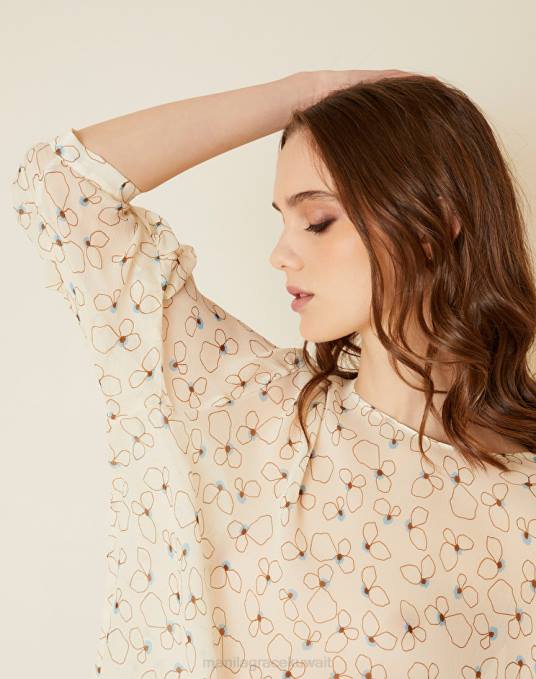 Manila Grace ملابس نحيف حليب ابيض بلوزة من كريب الفيسكوز مع طبعات زهور Z2TJ154