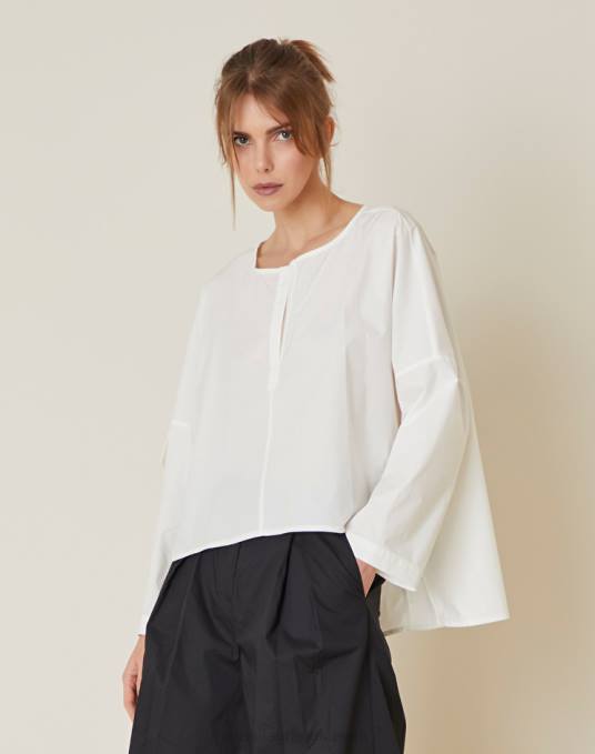 Manila Grace ملابس نحيف قبالة الأبيض بلوزة قطن بفتحات Z2TJ158