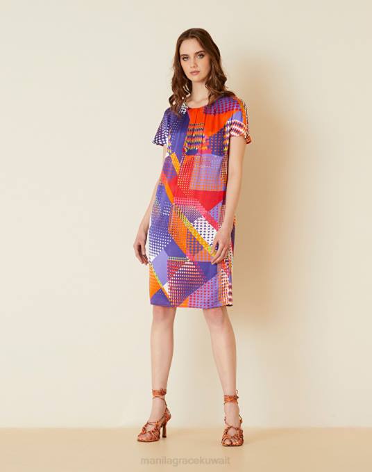 Manila Grace ملابس نحيف البنفسجي فستان التحول مع الطباعة المرقعة Z2TJ15