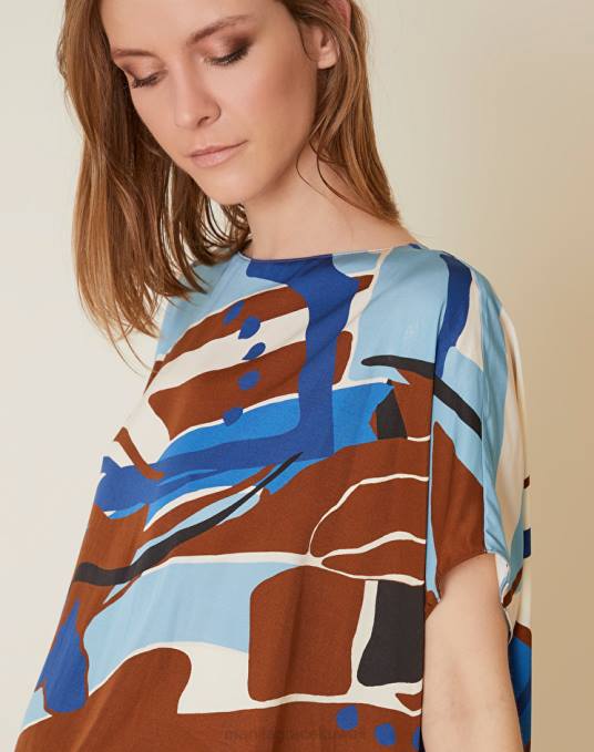 Manila Grace ملابس نحيف التبغ البني بلوزة فيسكوز مطبوعة Z2TJ166