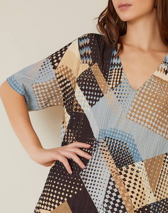 Manila Grace ملابس نحيف أسود فستان قصير مع طباعة خليط Z2TJ16