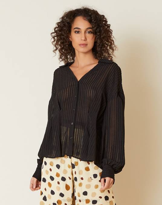 Manila Grace ملابس نحيف أسود بلوزة مخططة مزخرفة مع سهام Z2TJ181